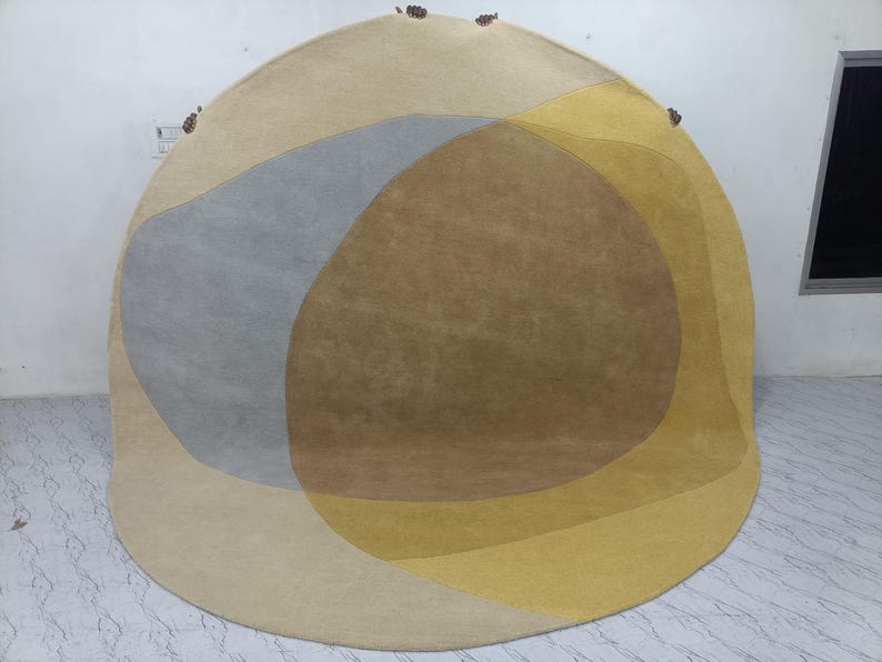 Yellow Round Rug: Hand Tufted Modern Wool Rug 9x9, 10x10 image 1