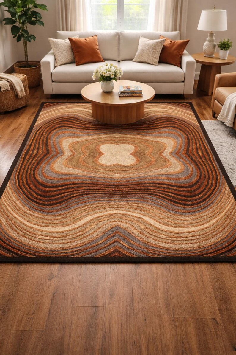 Modern Patterned Area Rug Mid Century Modern Abstract Area Rug | Retro Wavy Pattern Carpet ...
