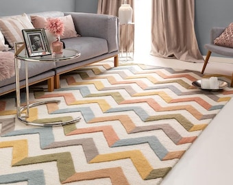 9x13 Viscose Rug, Hand Tufte ! 8x11, 7x10, 6x8, 5x7 ! Large Area Rugs, Wavy Design, Bed, Living, Room, Hallway Wool Carpet