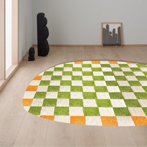 Hand Tufted Rug 5x8, Geometric 6x9 Wool, Orange Green Rugs ! 7x10, 8x11, 9x12 ! Oval Area Carpet, Bed, Living, Room, Hallway