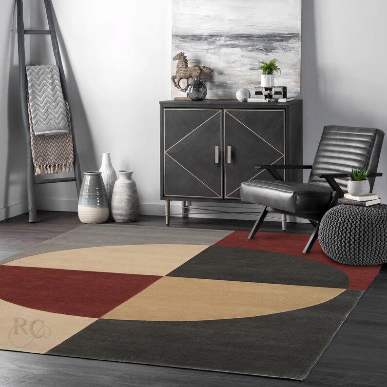 8x10 Geometric Rug ! Handmade ! Grey Area Rugs ! 7x10, 6x9, 5x8 ! Tufted Wool Carpet ! Bed, Living, Room, Hallway Carpets