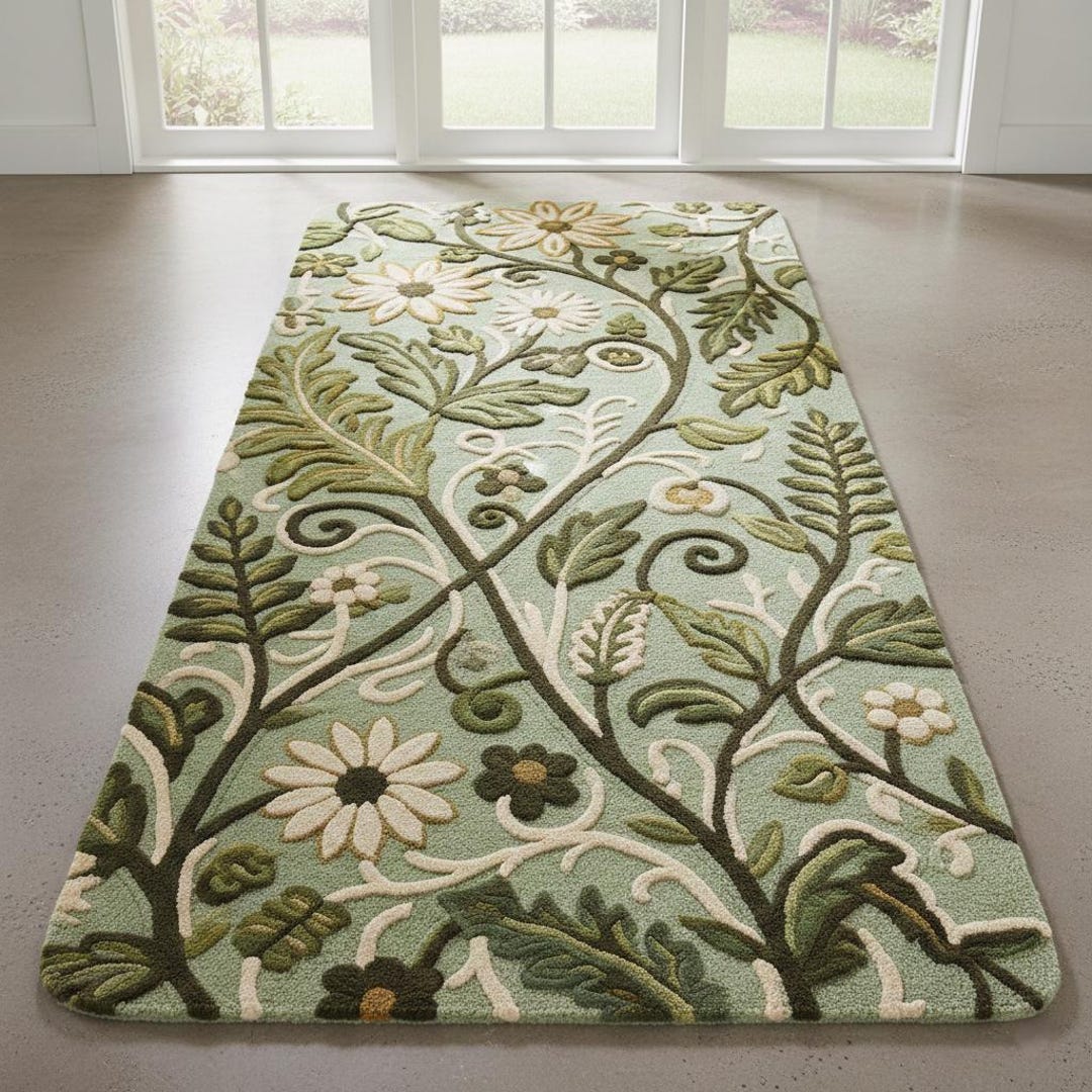 Hand Tufted Sage Green Floral Wool Area Rugs - 9x12 Large Area Rug ...