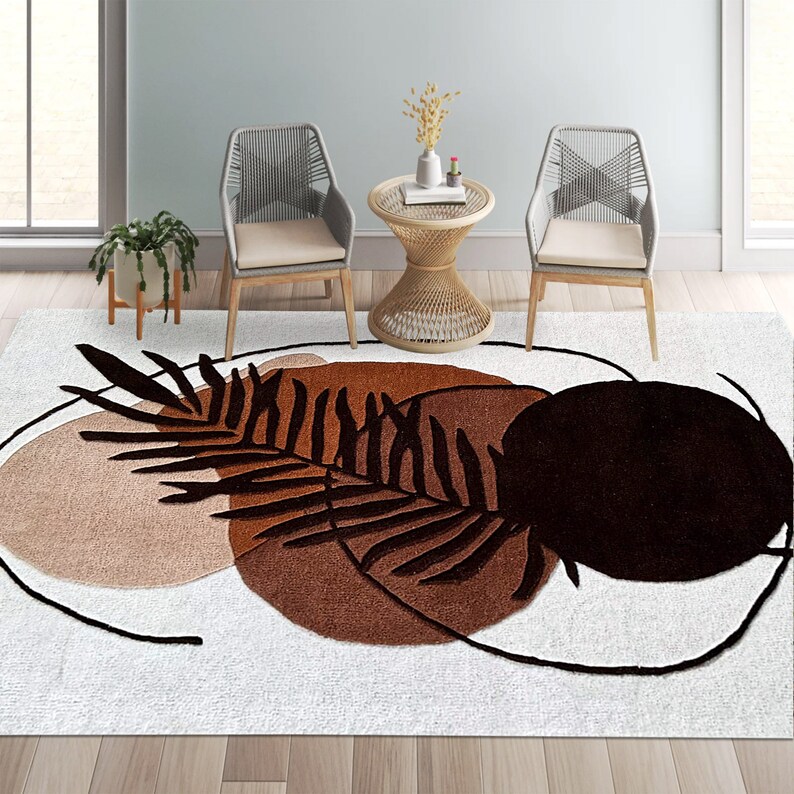 Hand Tuffed Rug 9x13 ! Geometric Carpet 8x11 ! 7x10 Bedroom Rugs ! 6x9, 6x8, 5x8 ! White Color ! Leaf Design ! Living Room, Hallway