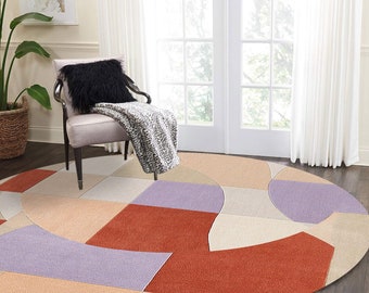 5x5, 6x6 Round wool rug ! Abstract carpet 7x7 ! Hand Tufting 8x8, 9x9 ! Large area rugs ! Kids, Dining, Living, room carpets