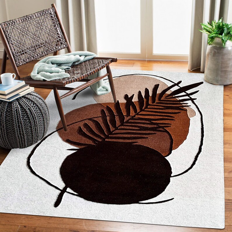 Hand Tuffed Rug 9x13 ! Geometric Carpet 8x11 ! 7x10 Bedroom Rugs ! 6x9, 6x8, 5x8 ! White Color ! Leaf Design ! Living Room, Hallway