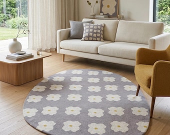 Handgetuft wollen vloerkleed – lavendelbloemen, vloerkleed met onregelmatige organische vorm