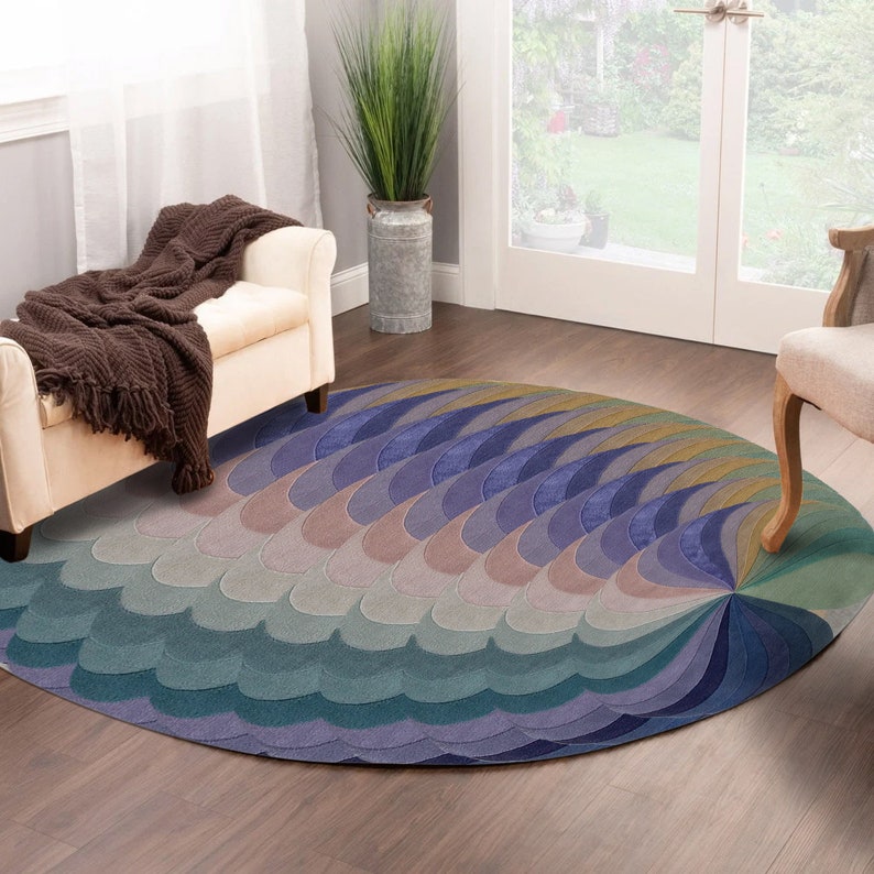 Handtufted Rug 9x10, Abstract Wool, Oval Shape 8x11, 7x10, 6x9 Peacock Feather Rugs, Hallway, Bed, Living Room Carpets image 3