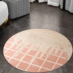 Pink area rug, 8x8, 9x9, 10x10, 11x11, Geometric wool, Round carpet, Hallway, Living room, Hand tuft, Premium wool rugs