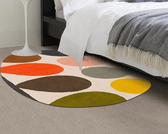 Cream Area Rugs ! Modern Shape ! 4X6, 5X7, 6X8 ! Oval Carpet ! Bedroom, Living Room Rug ! Geometric Wool ! Hand Tuft ! Custom Available