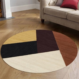 Flat Weave Carpet | Hand Woven Wool | 9x9, 10x10, 7x7, 12x12 | Round Area Rugs | Handmade | Contemporary Carpet | Living Room Rugs