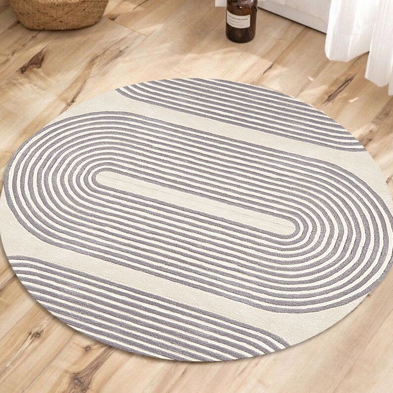 Spiral Area Rug 9x9, Tufted Wool, Ivory Carpet ! 8x8, 7x7, 6x6 ! Handmade, Geometric Design, Bed, Living, Room, Hallway Carpets