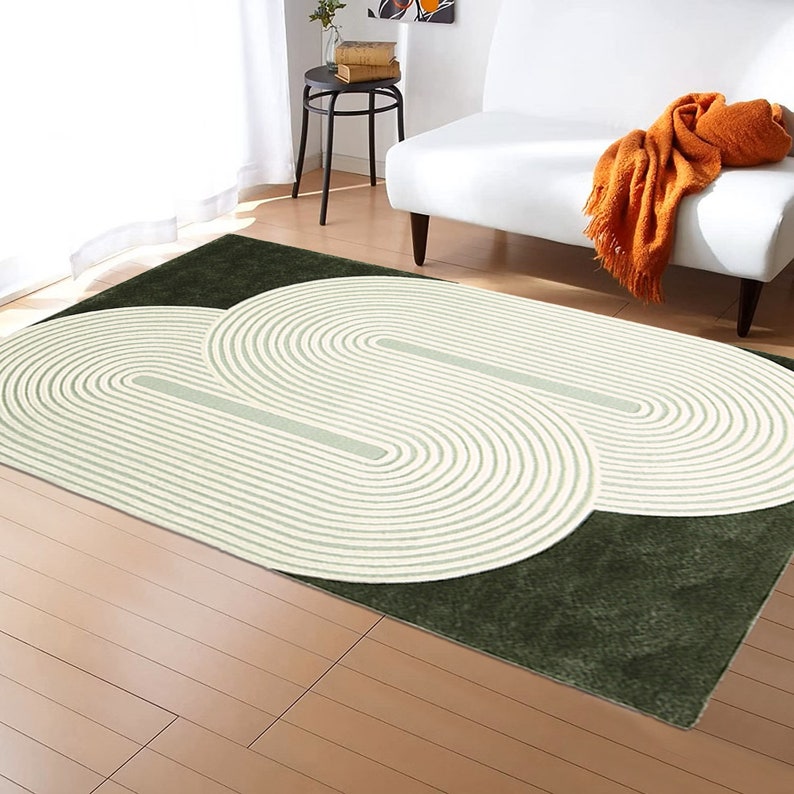 Green Area Rug 5x8, Wool Tufte, Handmade ! 6x9, 7x10, 8x11 ! 9x12 Bedroom Rugs, Geometric Wool, 10x13 Living Room Carpet