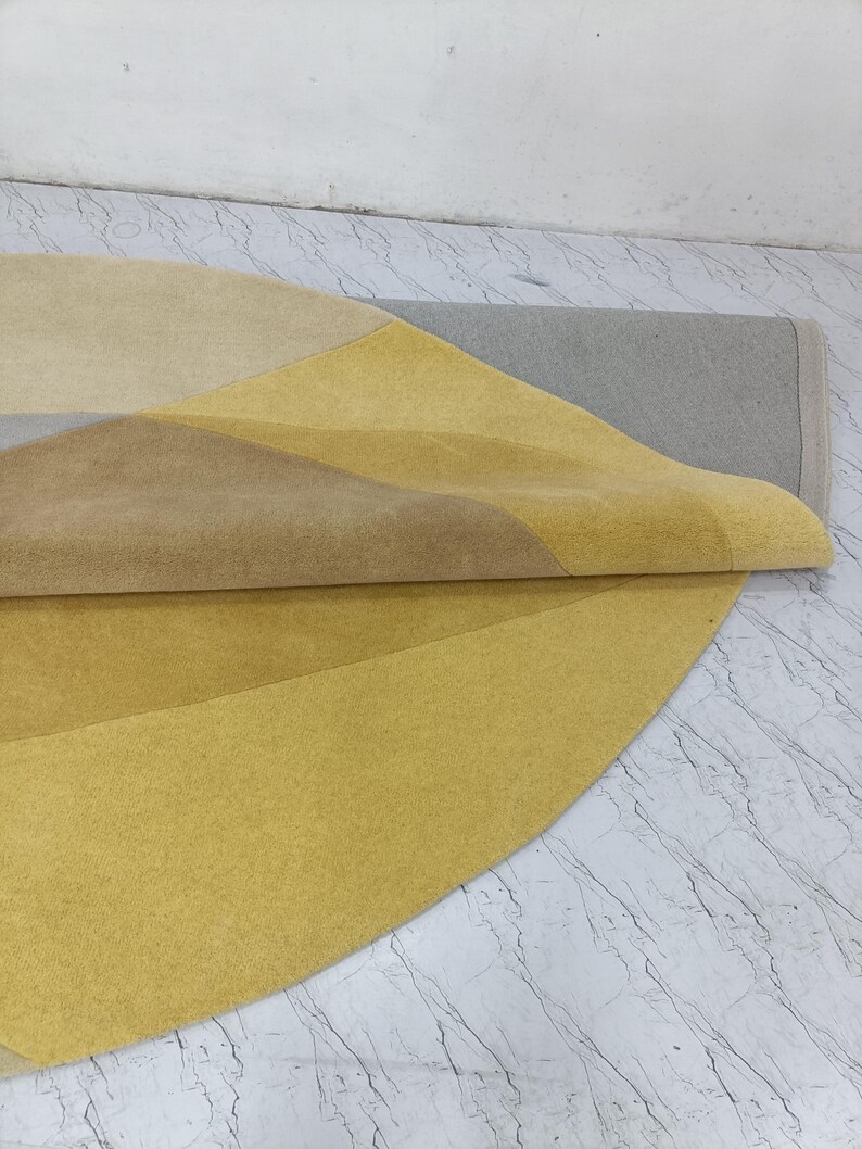 Yellow Round Rug: Hand Tufted Modern Wool Rug 9x9, 10x10 image 19