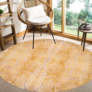 9x9 Tufted Rug, Handmade, Geometric Wool 8x8, 7x7, 6x6 Bed, Living, Room, Hallway Carpet, Round Area Rugs, Beige and Mustard Carpets image 5