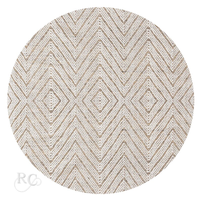 Round Area Rug 6x6 ! Hand Woven ! Geometric Wool ! 7x7, 8x8, 9x9 ! Bed, Living, Room Carpet ! Flat Weave Rugs