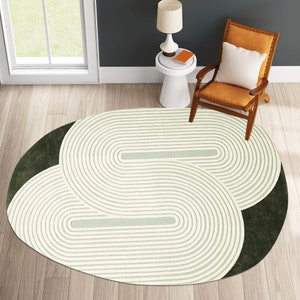 Oval Rug 4x6, Hand Tufte, Emerald Green Carpet 5x7, 6x8, 6x9 7x10 Bedroom Rugs, 8x11 Living Room Carpet, Geometric Wool image 5