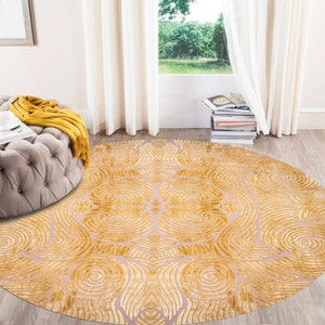 9x9 Tufted Rug, Handmade, Geometric Wool 8x8, 7x7, 6x6 Bed, Living, Room, Hallway Carpet, Round Area Rugs, Beige and Mustard Carpets image 2