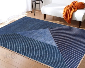 7x10 Hand Knotted Carpet ! 8x10, 8x11, 9x10, 9x12 ! Blue Area Rugs, Knitted Wool, Geometric Design, Hallway, Dining, Livin, Bed, Room Rug