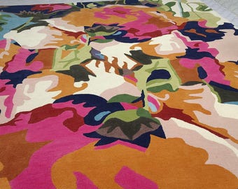 Handmade Wool Tufted Floral Rug: Modern Living Room Carpet