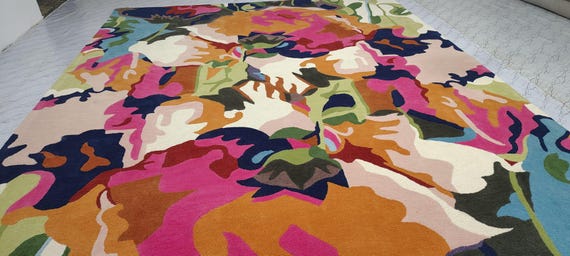 Handmade Wool Tufted Floral Rug: Modern Living Room Carpet