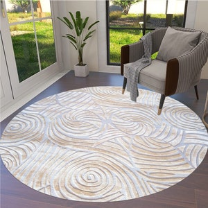 5x5 Hand Tufted Rug Round Shape Geometric Wool 6x6, 7x7, 8x8 9x9 Bedroom Rugs Ivory Color 10x10 Living Room Carpet image 4