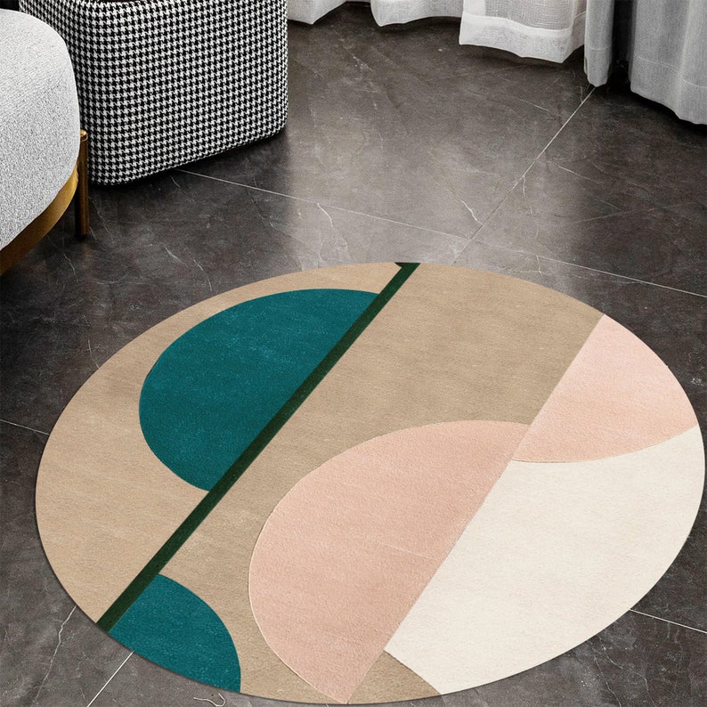 5x5 Round Area Rug Geometric Design Tufted Wool Carpet 6x6, 7x7, 8x8, 9x9 Hallway, Bed, Living, Room Rugs image 7