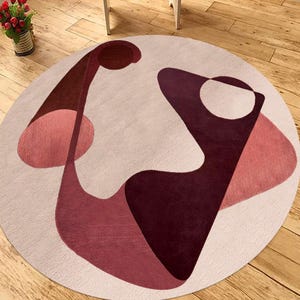 Tufted round rug ! Pink color carpet ! 9x9 ft, 10x10 ft, 11x11 ft ! Abstract area rugs ! Handmade ! Bedroom, Living, room