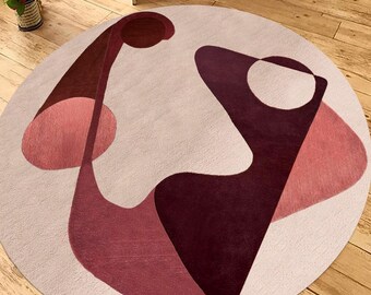Handmade Pink Wool Rug: Abstract Round Area Rug