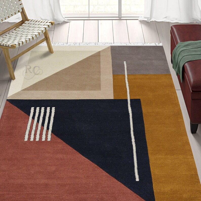 Knitted Wool Rug 6x8 ! Handmade Carpet ! Geometric Area Rugs ! 7x10, 8x11, 9x12 ! Turkish Design ! Bed, Living, Room Carpet