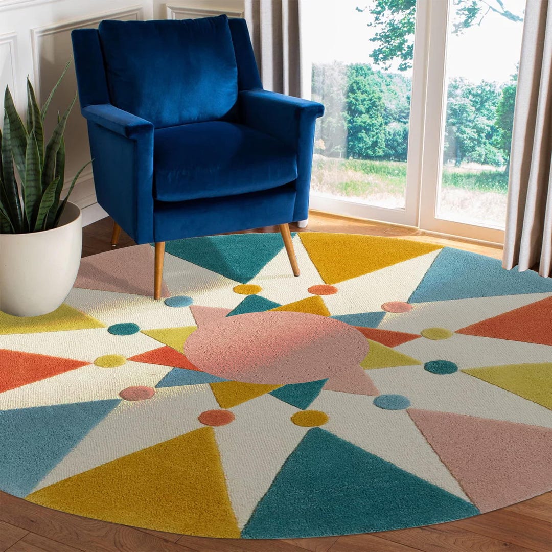 Handmade Wool Tufted Round Rug: Geometric Multicolor Carpet - Etsy