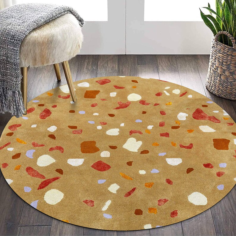 5x5 Area Rug ! Handtufted Carpet ! Abstract Spotted ! 6x6, 7x7, 8x8 ! 9x9 Living Room Rugs ! Mustard Color ! Bedroom, Hallway Carpets