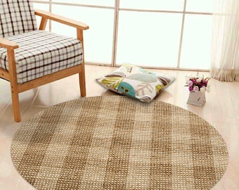 5x5 Hand Woven Carpet ! 6x6, 7x7, 8x8 ! Flat Weave Area Rug, Mustard Wool, Round Striped Carpet, Bed, Living, Room Carpets