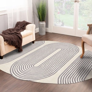 5x7 Oval Tufted Rug, Spiral Carpet, Handmade ! 6x9, 7x10, 8x10 ! Ivory Color, Sage Geometric Wool Rug, Bed, Living, Room Carpets