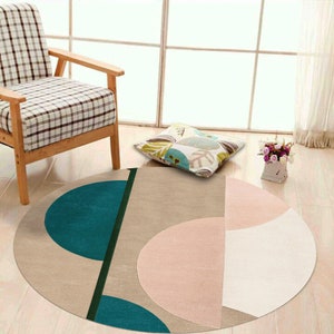 5x5 Round Area Rug Geometric Design Tufted Wool Carpet 6x6, 7x7, 8x8, 9x9 Hallway, Bed, Living, Room Rugs image 3