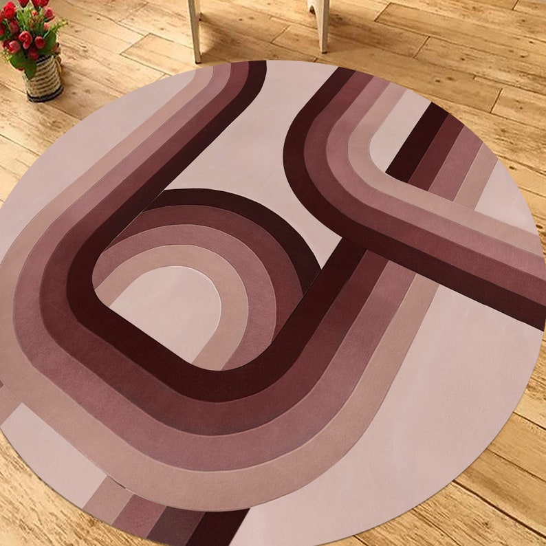 7x7 Beige Area Rug ! Round Wool Carpet ! Handmade ! 8x8, 9x9, 10x10 ! Hallway, Bed, Living Room Carpets ! Tufted Geometric Rugs