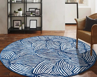 7x7 Blue Area Rug ! Hand Tuft ! 8x8, 9x9 ! Round Wool ! 10x10 Bedroom Rugs ! Geometric Wool ! 11x11 Hallway Carpet ! Living, Dining, Room