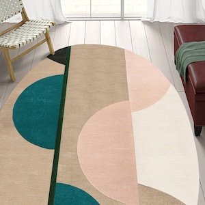 Geometric Rug 9x12, Oval Wool, Hand Tuffed 8x11, 7x10, 6x9, 5x8 Bed, Living, Room, Hallway Carpet Area Rugs image 1