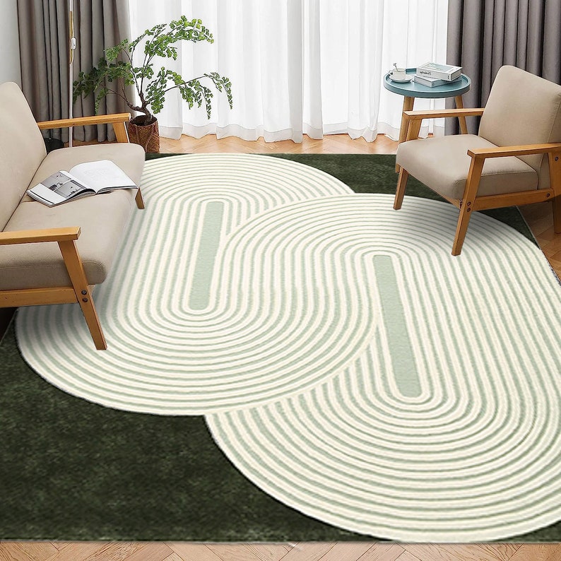 Green Area Rug 5x8, Wool Tufte, Handmade ! 6x9, 7x10, 8x11 ! 9x12 Bedroom Rugs, Geometric Wool, 10x13 Living Room Carpet