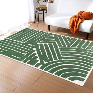 5x8 Green Area Rug ! Hand Tuffed ! Geometric Wool ! 6x9, 7x10, 8x11 ! Bed, Living, Room Carpets ! Rectangular Rugs