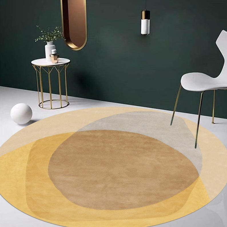 Yellow Round Rug, Hand Tufted, Modern Wool Rug, 9x9, 10x10, 12x12, 13x13, Large Area Rugs, Handmade Rugs, Living Room Rugs