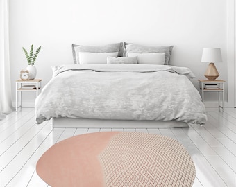 Pink Wool Oval Rug: Hand-Tufted Geometric Carpet