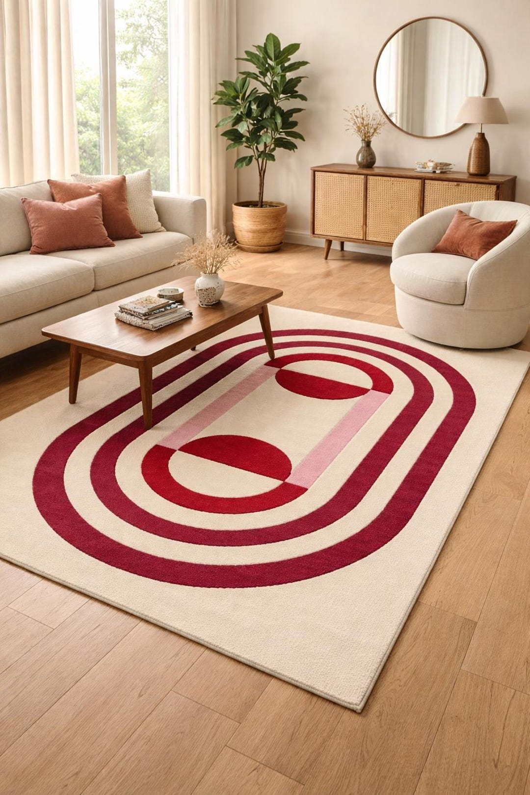 Tinx Living Room Rug White Pink Wool Rug: Hand Tufted 8x10 Living Room Rugs Modern Carpet - Etsy