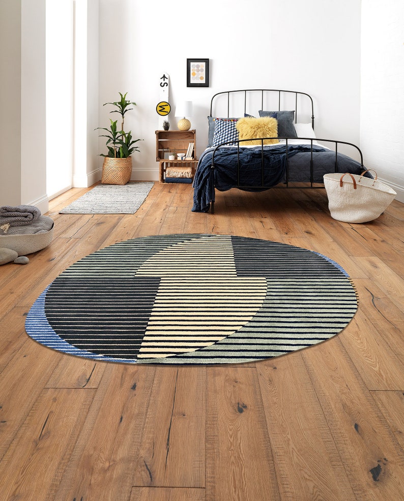5x7 Oval Wool Rug 6x8, 7x10 Geometric Carpet, Hand Tufting, Bed, Living, Kids, Room, Hallway Area Rugs image 1