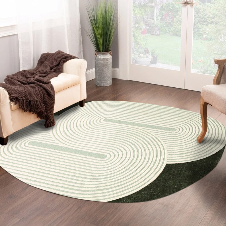 Oval Rug 4x6, Hand Tufte, Emerald Green Carpet 5x7, 6x8, 6x9 7x10 Bedroom Rugs, 8x11 Living Room Carpet, Geometric Wool image 7