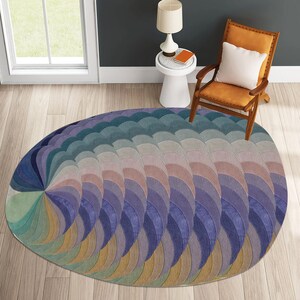 Handtufted Rug 9x10, Abstract Wool, Oval Shape 8x11, 7x10, 6x9 Peacock Feather Rugs, Hallway, Bed, Living Room Carpets image 2