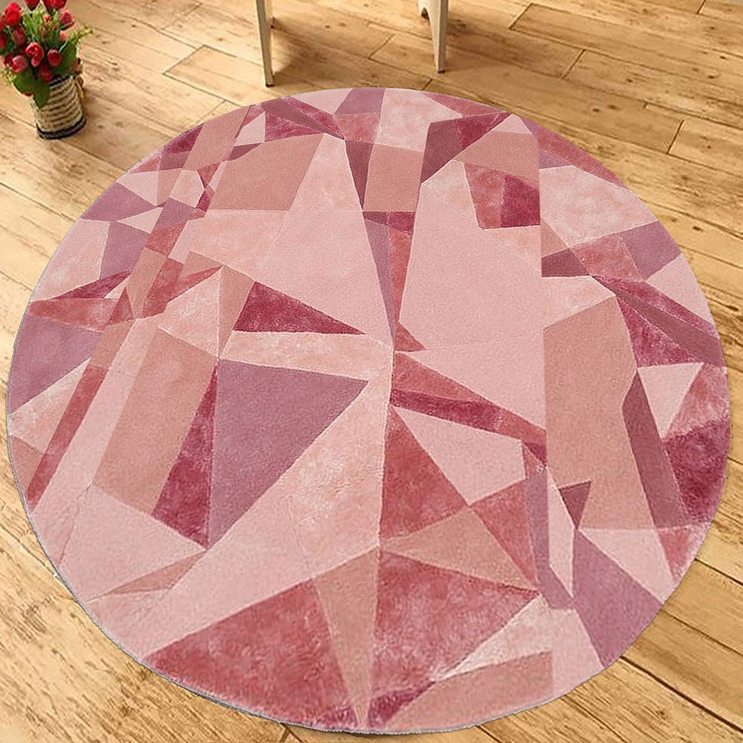 9x9 Round Tufted Rug, Abstract Wool, Pink Area Rugs 8x8, 7x7, 6x6 ...