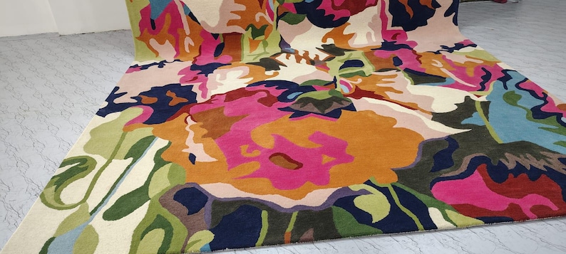 Tufted Floral Rug, Wool Rugs, Modern Rugs, 6x9, 5x7, 8x10, 8x11, Contemporary Carpet, Living Room Rugs, Bedroom Carpet