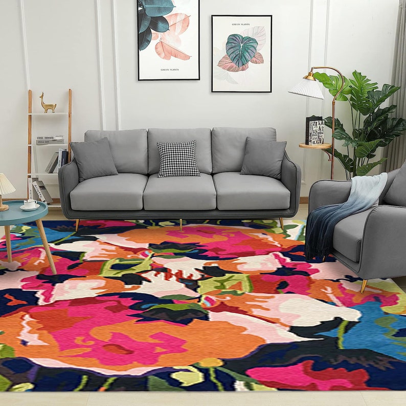 Tufted Floral Rug, Wool Rugs, Modern Rugs, 6x9, 5x7, 8x10, 8x11, Contemporary Carpet, Living Room Rugs, Bedroom Carpet