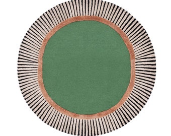 Round Wool Area Rug 8x8: Green Circle Rugs 8x8, 7x7, 5x5