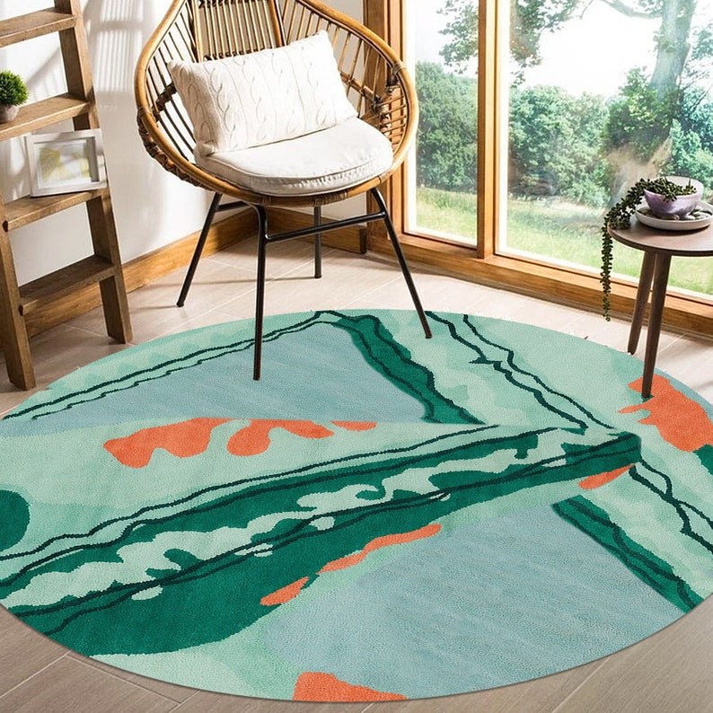 10x10 Round Rug 9x9, 8x8, 7x7 Tufted Green Carpet, Handmade Area Rugs, Geometric Wool, Bed, Living, Dining, Room, Hallway Carpets image 1